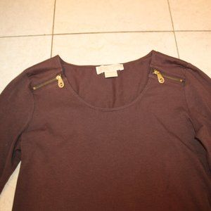 MICHAEL KORS BROWN COTTON SHIRT WITH ZIPPER DETAILS XS / XP